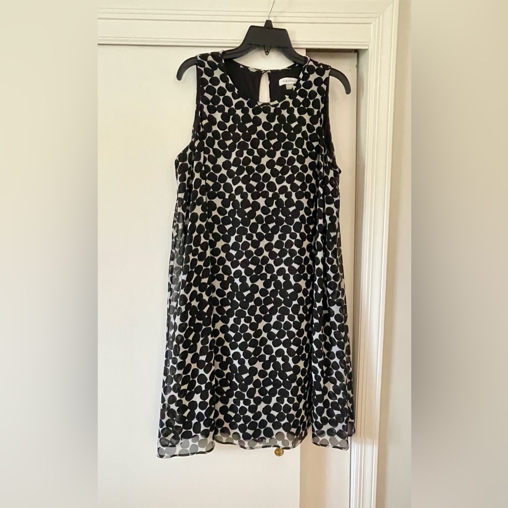 Calvin Klein Black and White Polka Dot Midi Dress